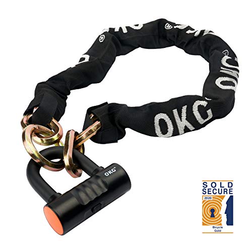 OKG Heavy Duty Bike Lock. Black. 8 lb. 2.6ft x 1/2 in (12mm) Thick Cut Proof Chain Combo 18mm Small U Lock. Ideal for Motorcycles. ATVs. Mopeds or Garage Security