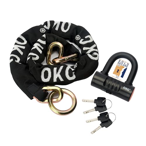 OKG Ultra Security Motorcycle Chain Lock. 4 Keys. 13lbs. 5 ft x 1/2in (12mm) Thick Lock Chain Heavy Duty Chain Lock. High Security Cut Proof Chain and Anti Theft U Lock. Sold Secure Approved. Gold