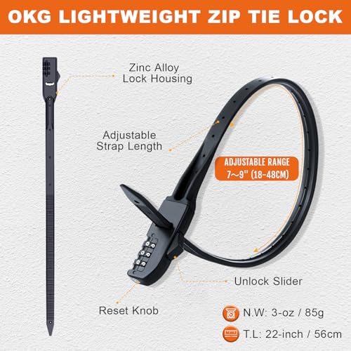 OKG Zip Tie Lock - 3-Digit Combo Bike Lock for Cabinet. Helmet. Skateboard. Fridge. Luggage. BBQ. Stroller. Scooter. Fence Door - 2 Pack (Black)