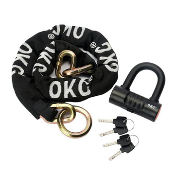 OKG Ultra Security Motorrad-Kettenschloss. 4 Schlüssel. 13 Pfund. 5 Fuß x 1/2 Zoll (12 mm) dicke Schlosskette. Hochleistungs-Kettenschloss. Hochsichere, schnittfeste Kette und Bügelschloss mit Diebstahlschutz. Sold Secure-Zulassung. Gold 